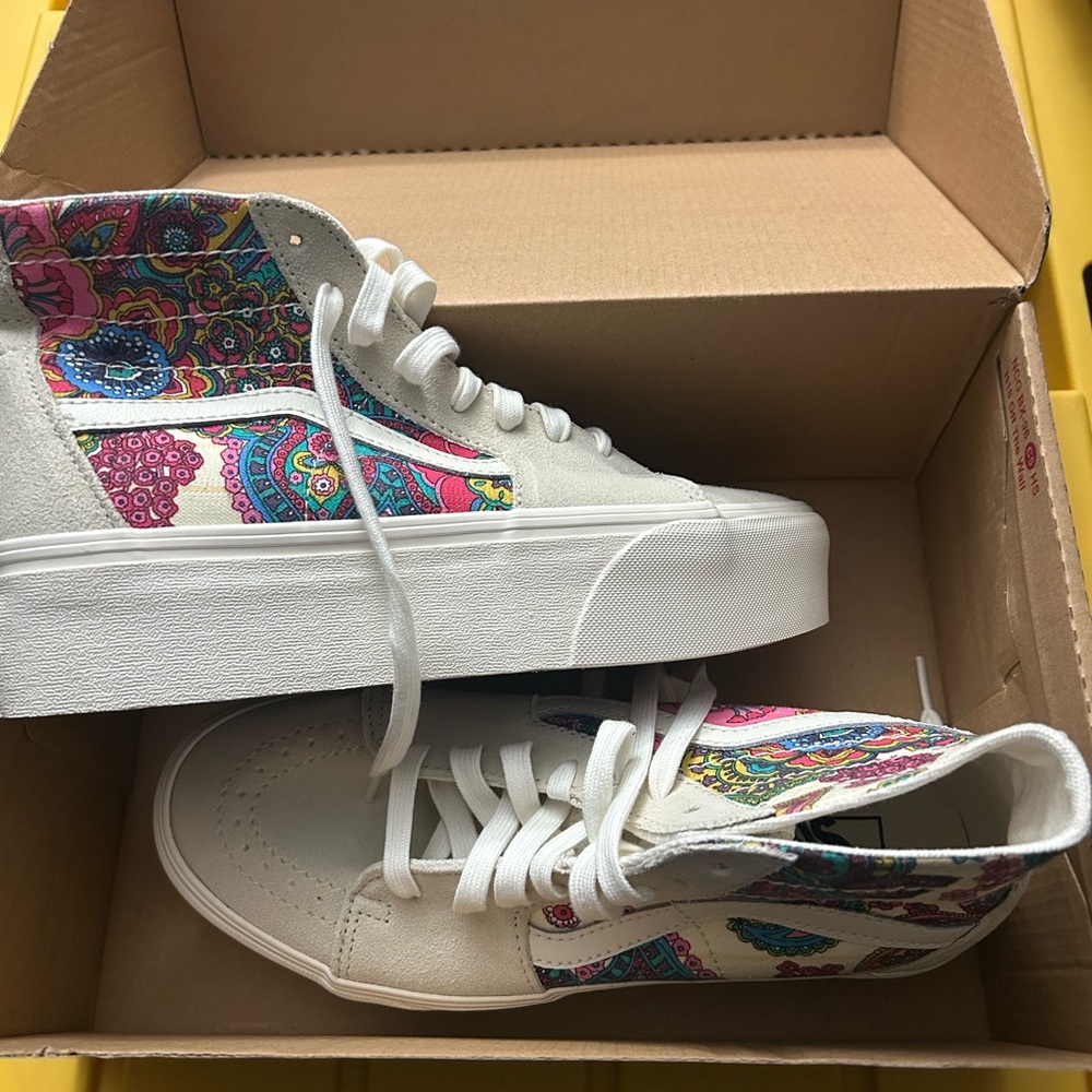 Vans White and Multicolor High-Top Sneakers
